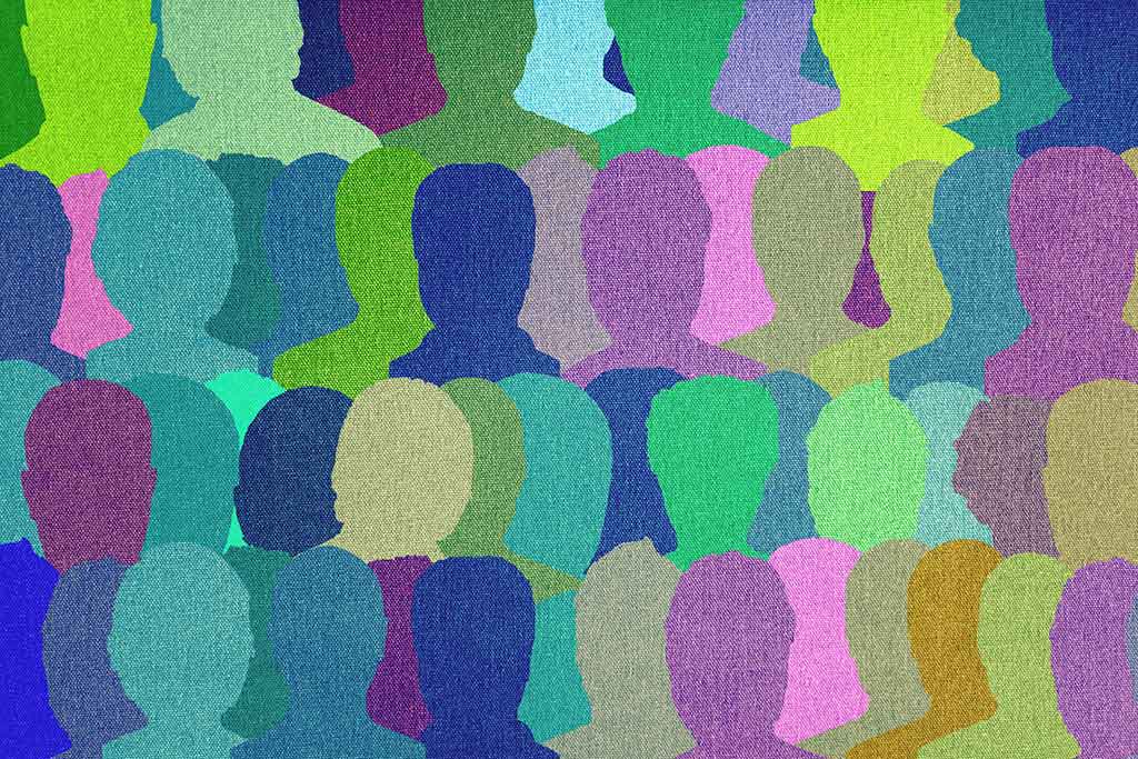 Colorful silhouette figures arranged side by side in a graphic illustration.